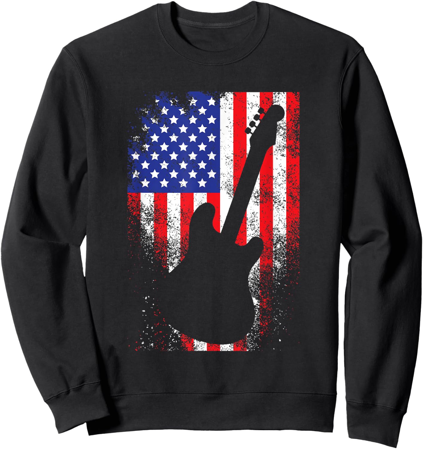 Guitar Vintage USA Flag Rock 4th Of July Funny Gift Sweatshirt - Sweatshirt | Black