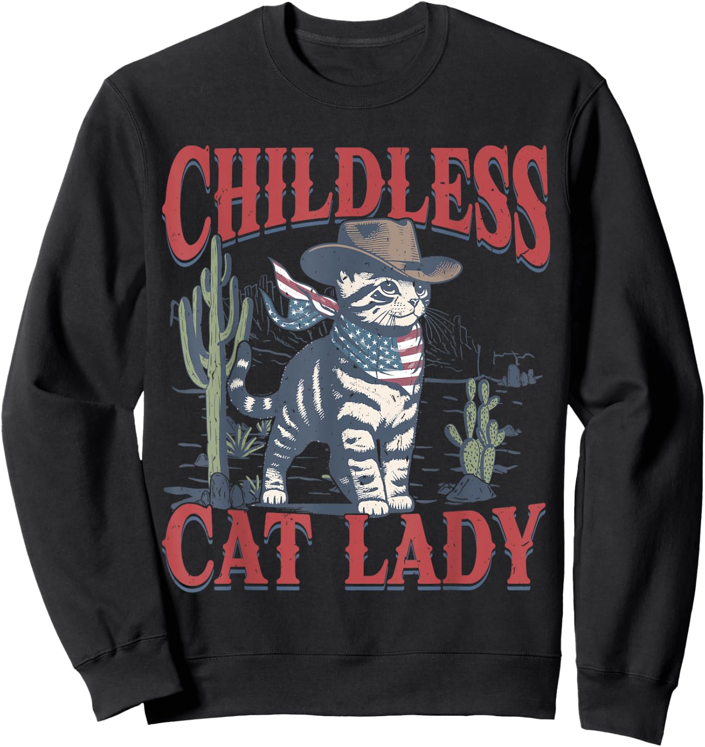Cowboy Cat Childless Cat Lady For Kamala Election Voting Sweatshirt - Sweatshirt | Black