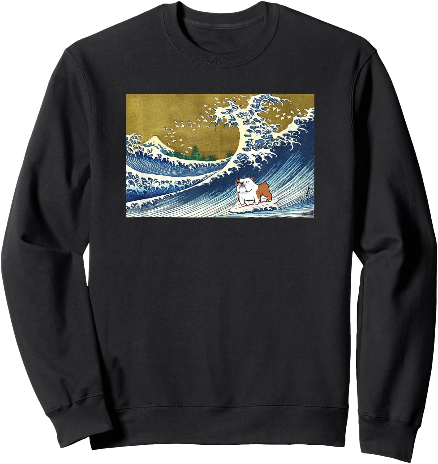 Funny Kids Cartoon Surfing a Great Wave English Bulldog Sweatshirt - Sweatshirt | Black