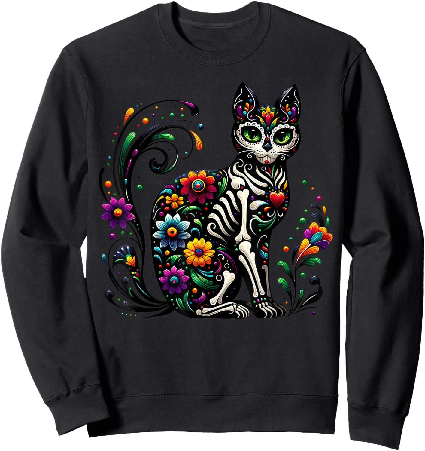 Dia De Los Muertos Cinco De Mayo Cat Sugar Skull Men Women Sweatshirt - Sweatshirt | Black
