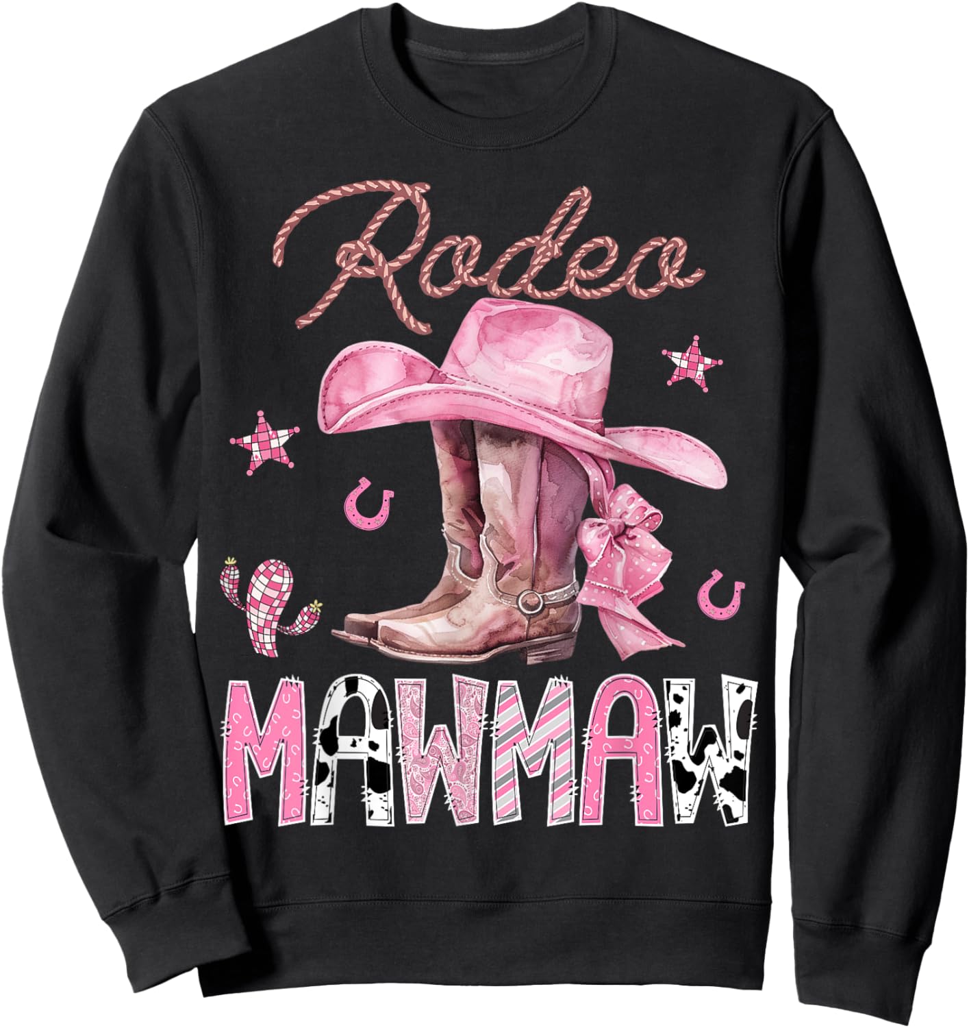 Rodeo Mawmaw Pink Boots Coquette CowGirl Birthday Party Sweatshirt - Sweatshirt | Black