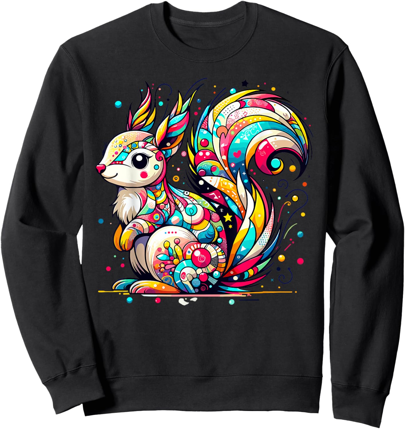 Hobicore Aesthetic Squirrel Lover Shirt Colorful Squirrel Sweatshirt - Sweatshirt | Black