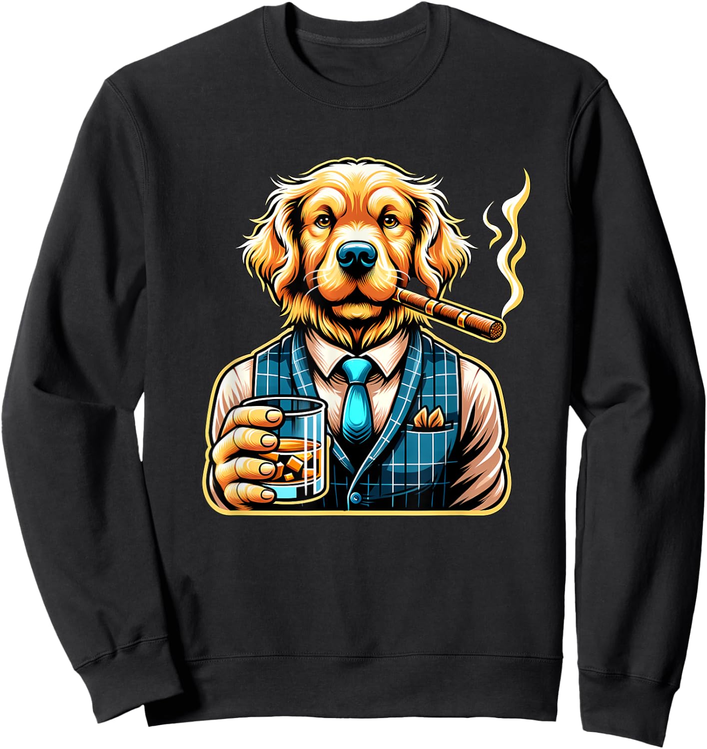 Golden Retriever Dog Cigar And Whiskey Women Sweatshirt - Sweatshirt | Black