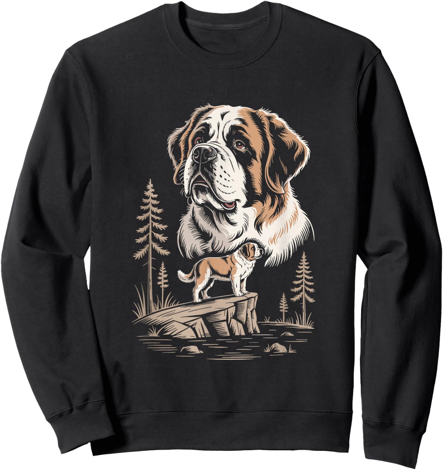 Majestic Saint Bernard Dog Mountain Lake Scene Sweatshirt - Sweatshirt | Black