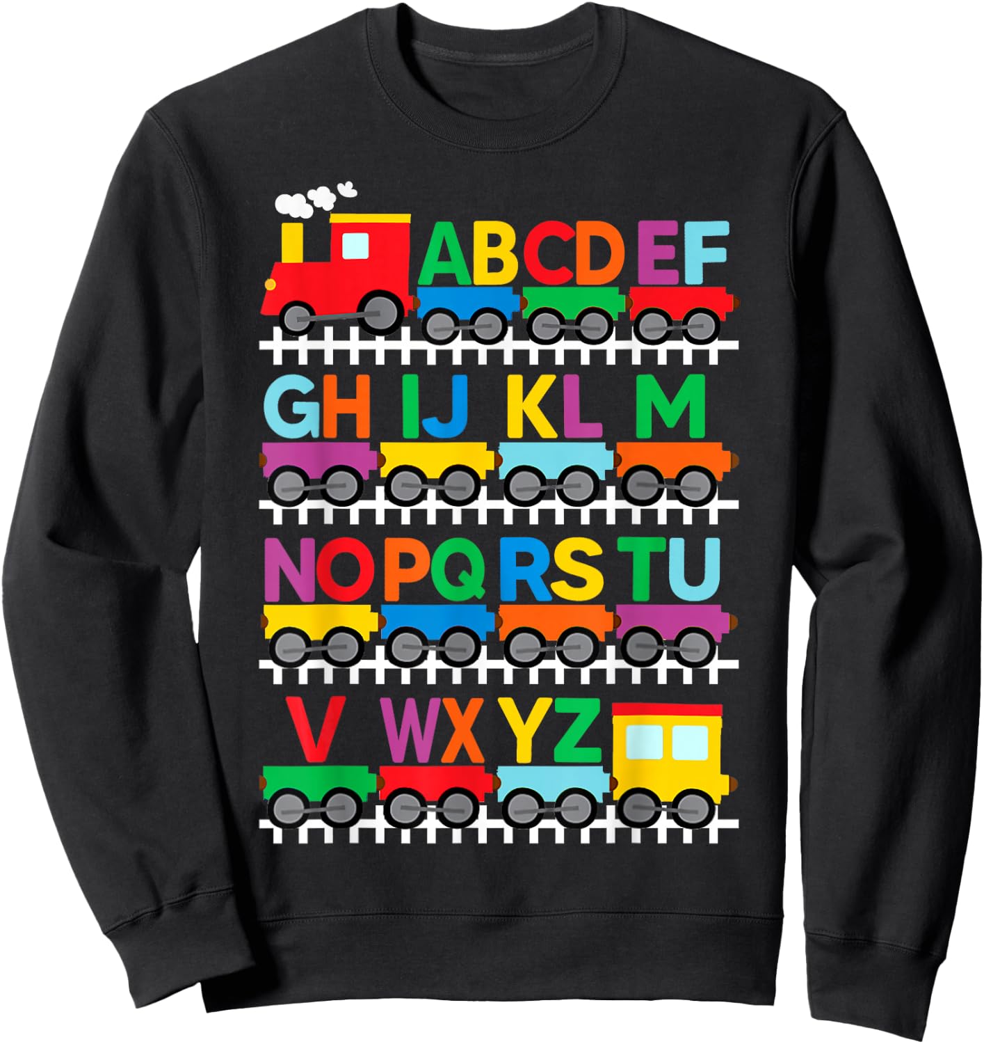 Train Railroad Lover ABC Alphabet A-Z ABCs Kindergarten Kids Sweatshirt - Sweatshirt | Black