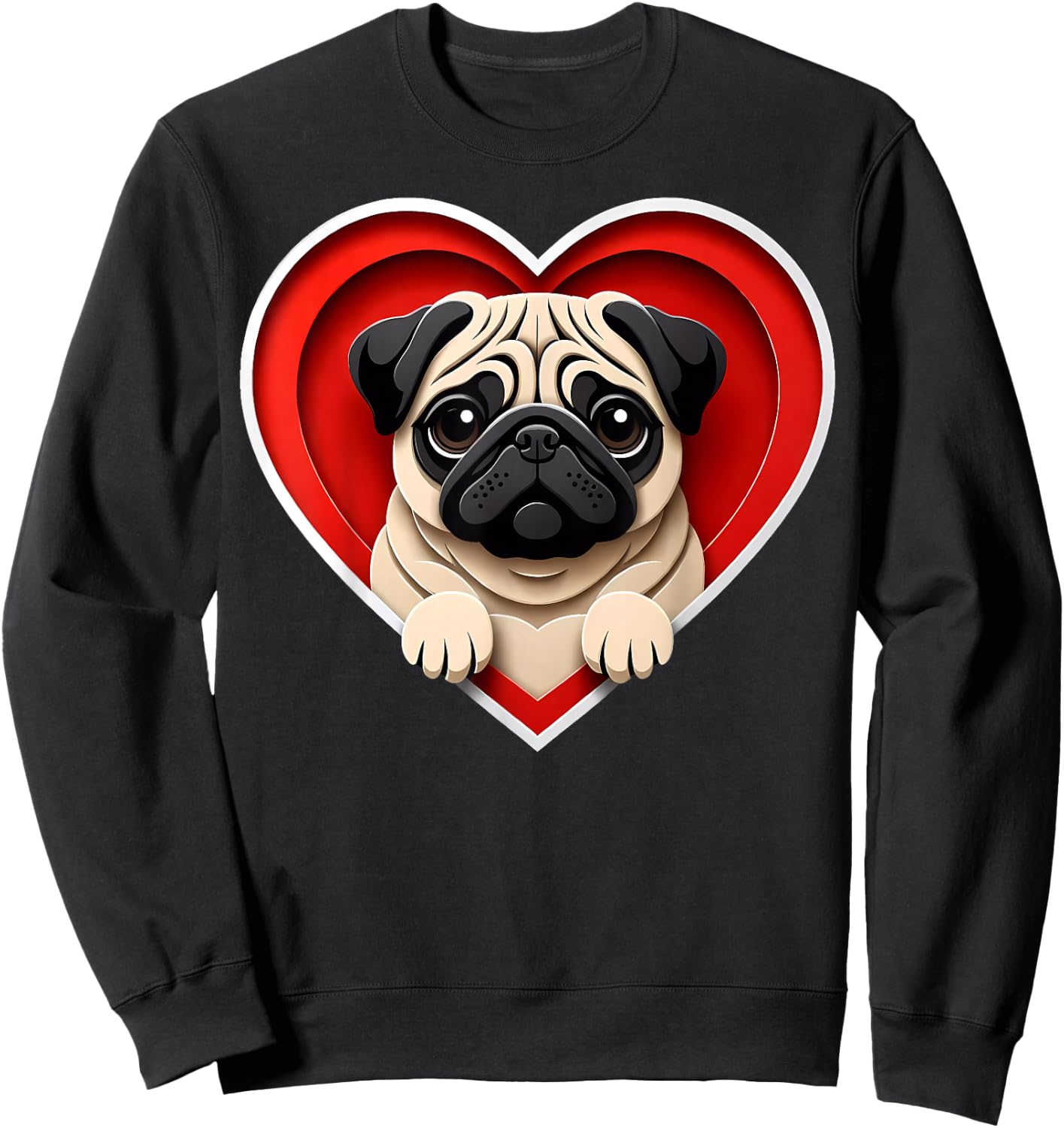Pug Heart Cute Puppy Dog Lover or Owner Sweatshirt - Sweatshirt | Black