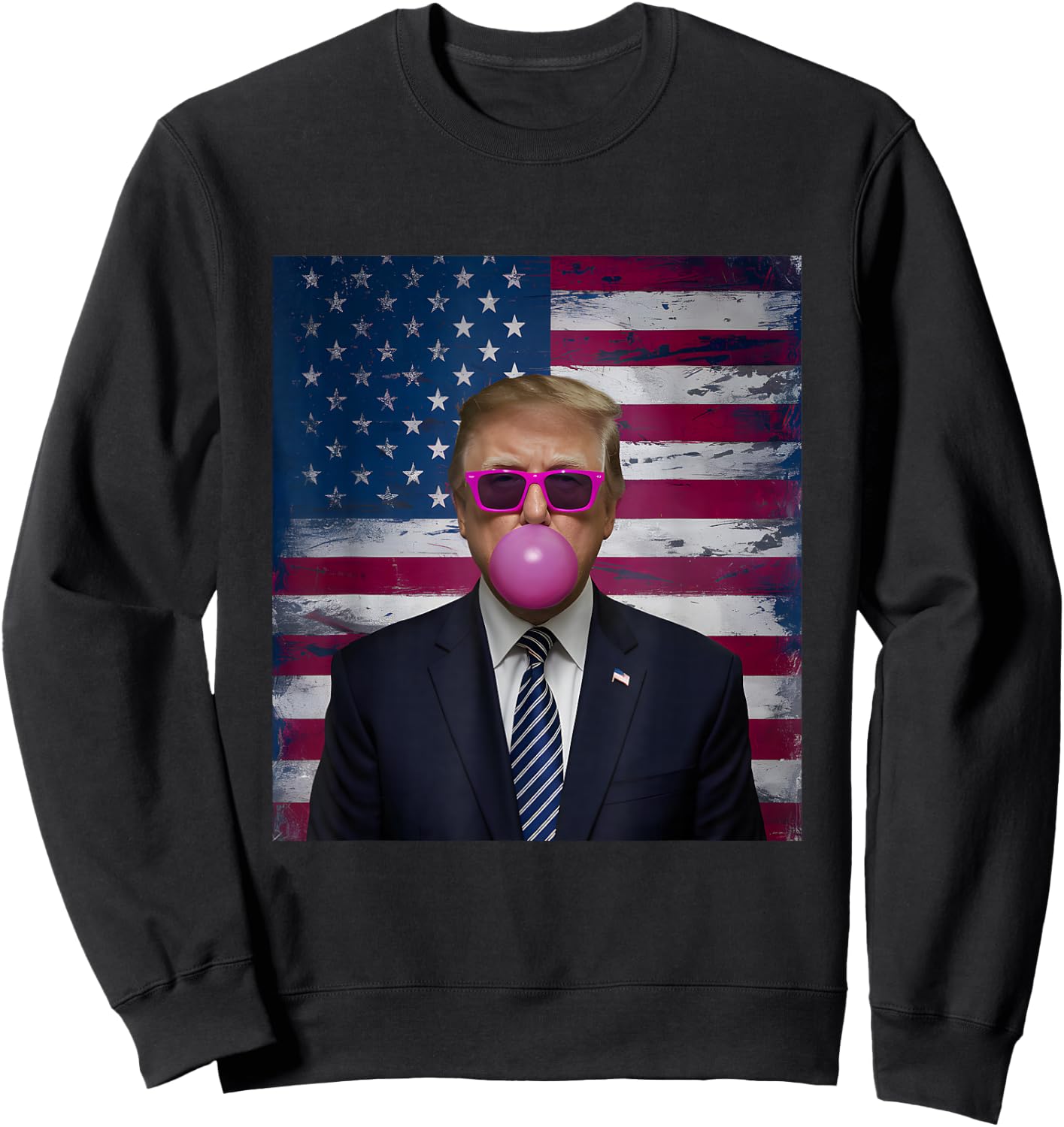 Pink Sunglasses Trump Bubble Gum 2024 USA Flag Vintage Sweatshirt - Sweatshirt | Black