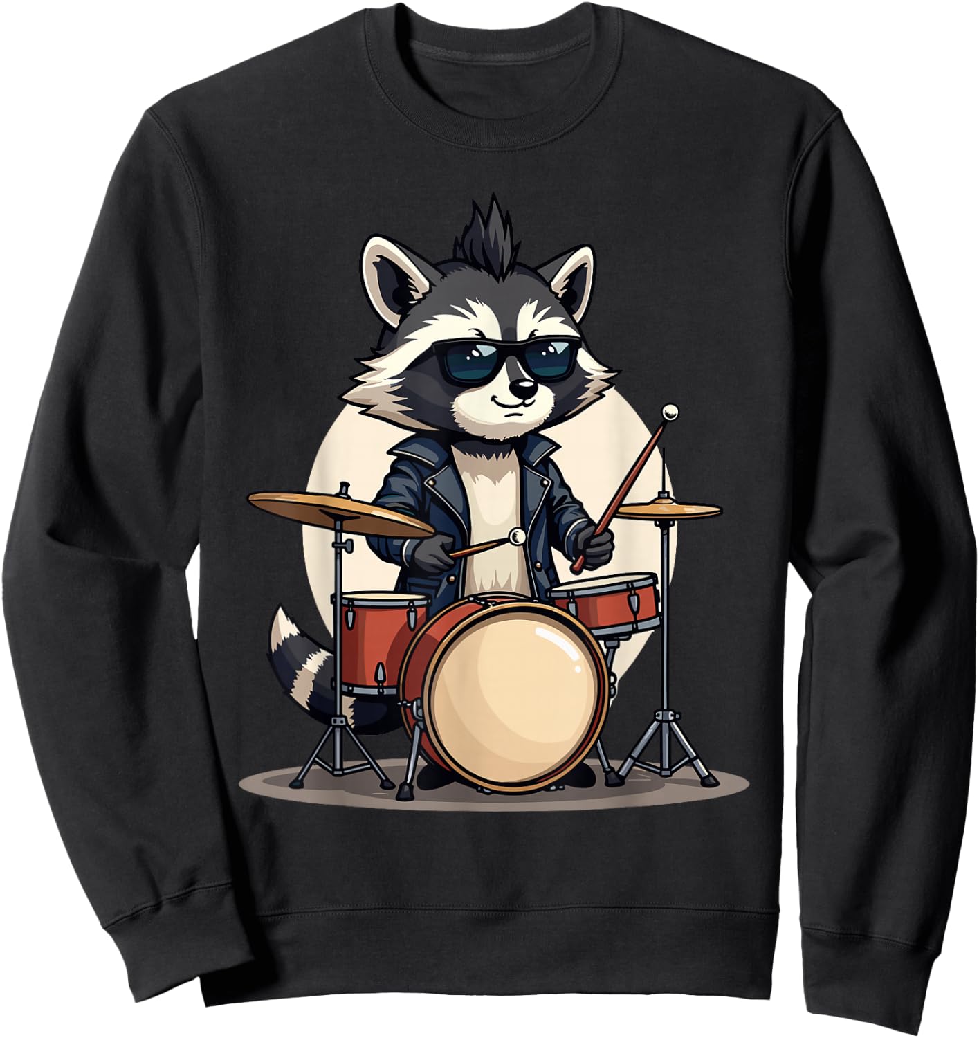 Drum & Drummer Gifts for Boys, Men & Youth | Drummer & Drums | Musician, Funny Raccoon & Music Drumming Sweatshirt - Sweatshirt | Black