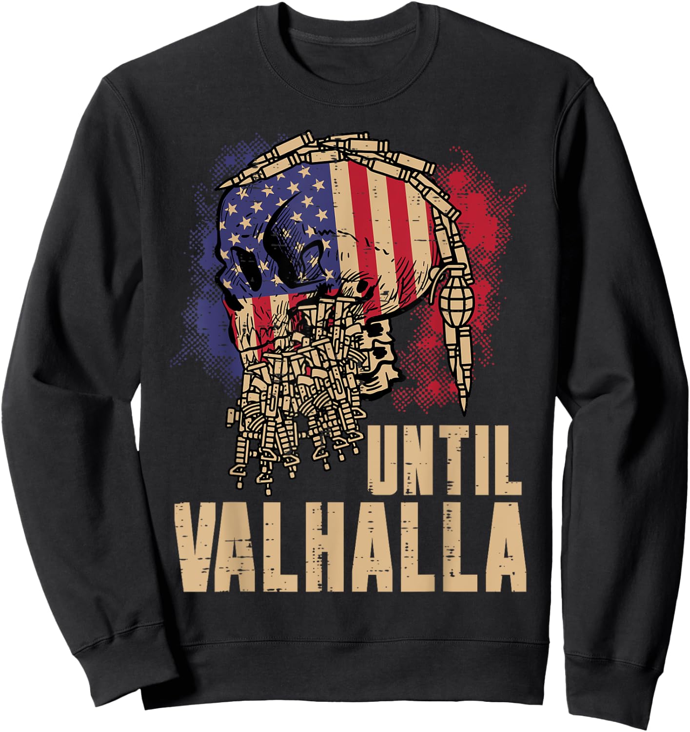 Viking Skull US Flag Until Valhalla Norse Mythology Dad Men Sweatshirt - Sweatshirt | Black