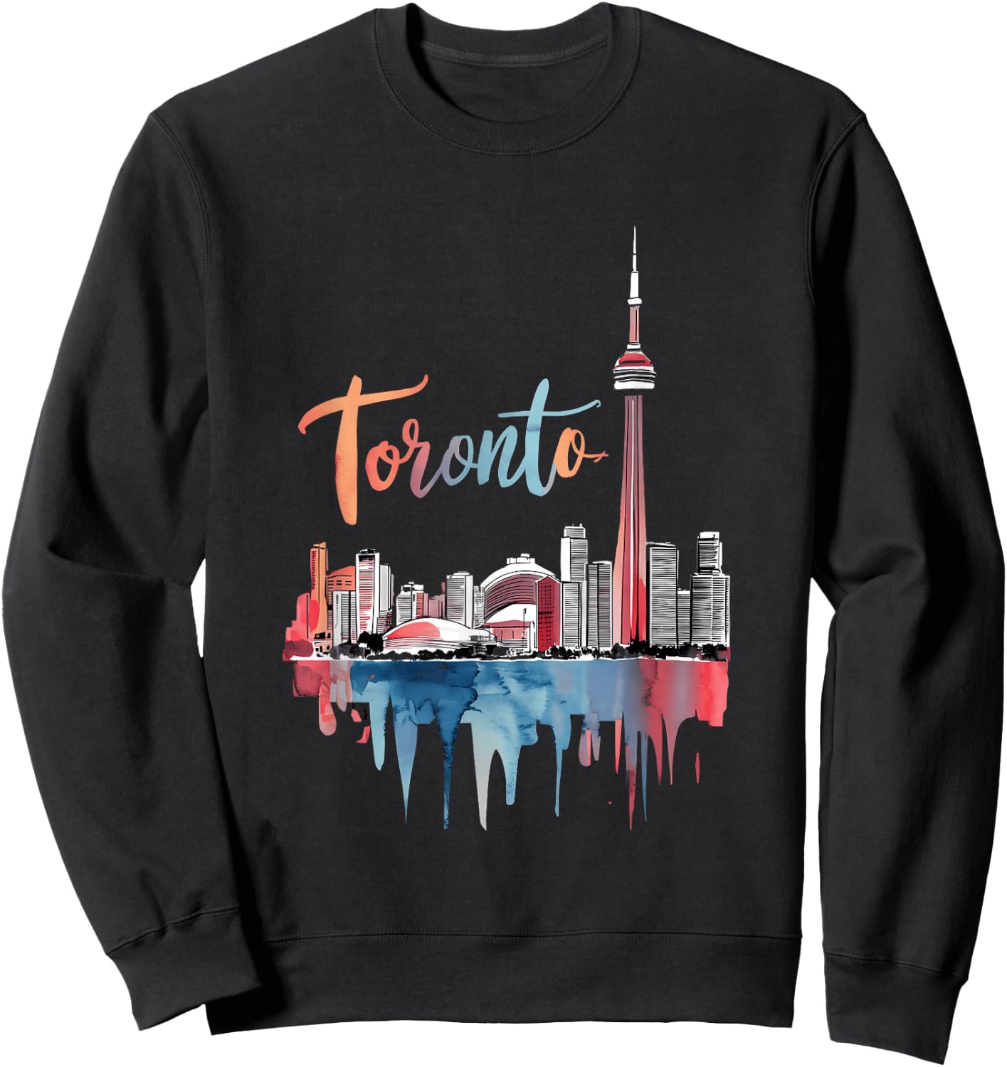 Toronto Watercolor Skyline with CN Tower Vibrant Cityscape Sweatshirt - Sweatshirt | Black