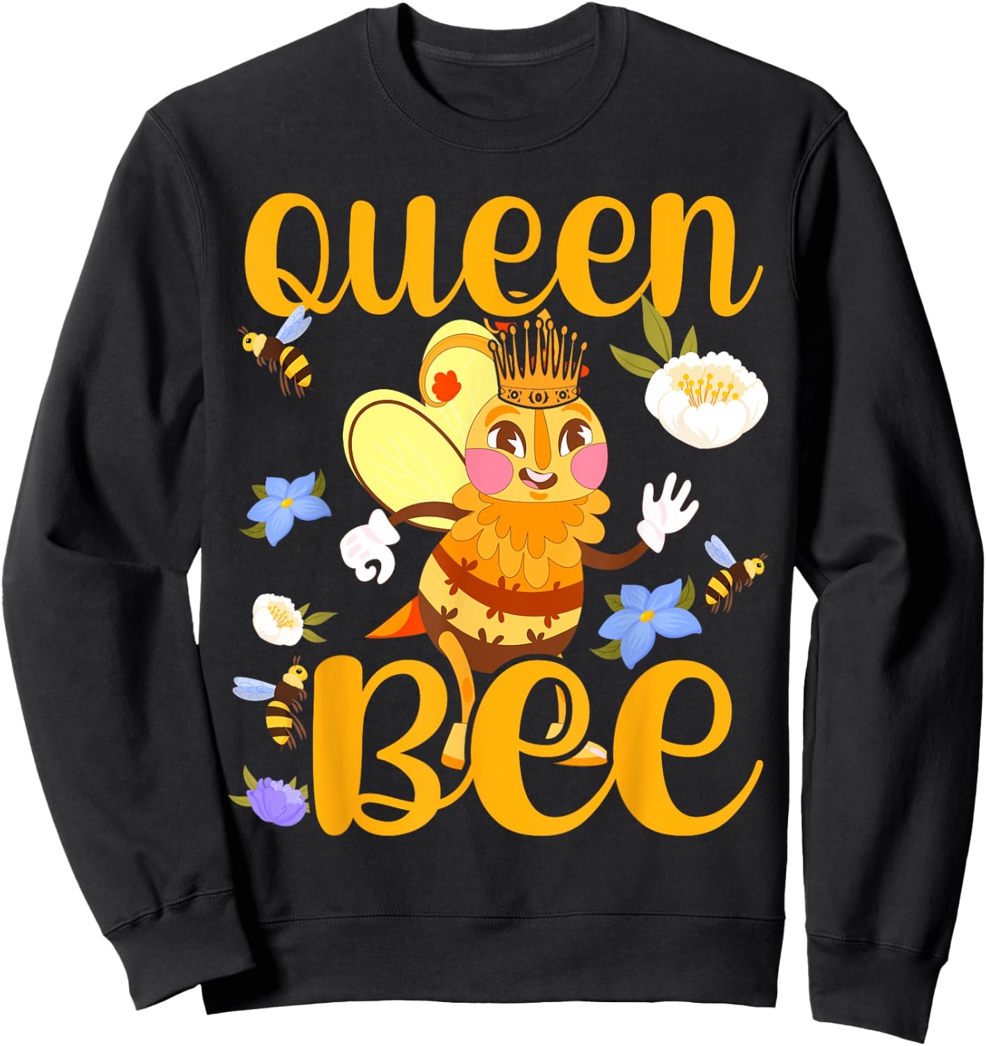 Queen Bee Crown Women Girls Mom Wife Daughter Honeybee Sweatshirt - Sweatshirt | Black