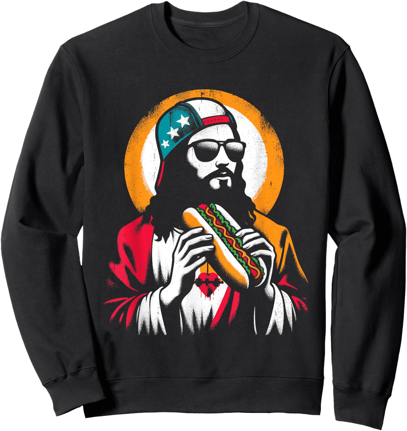 Jesus Eating Hot Dog - Funny Christian Religious Hot Dogs Women Girls Kids Sweatshirt - Sweatshirt | Black