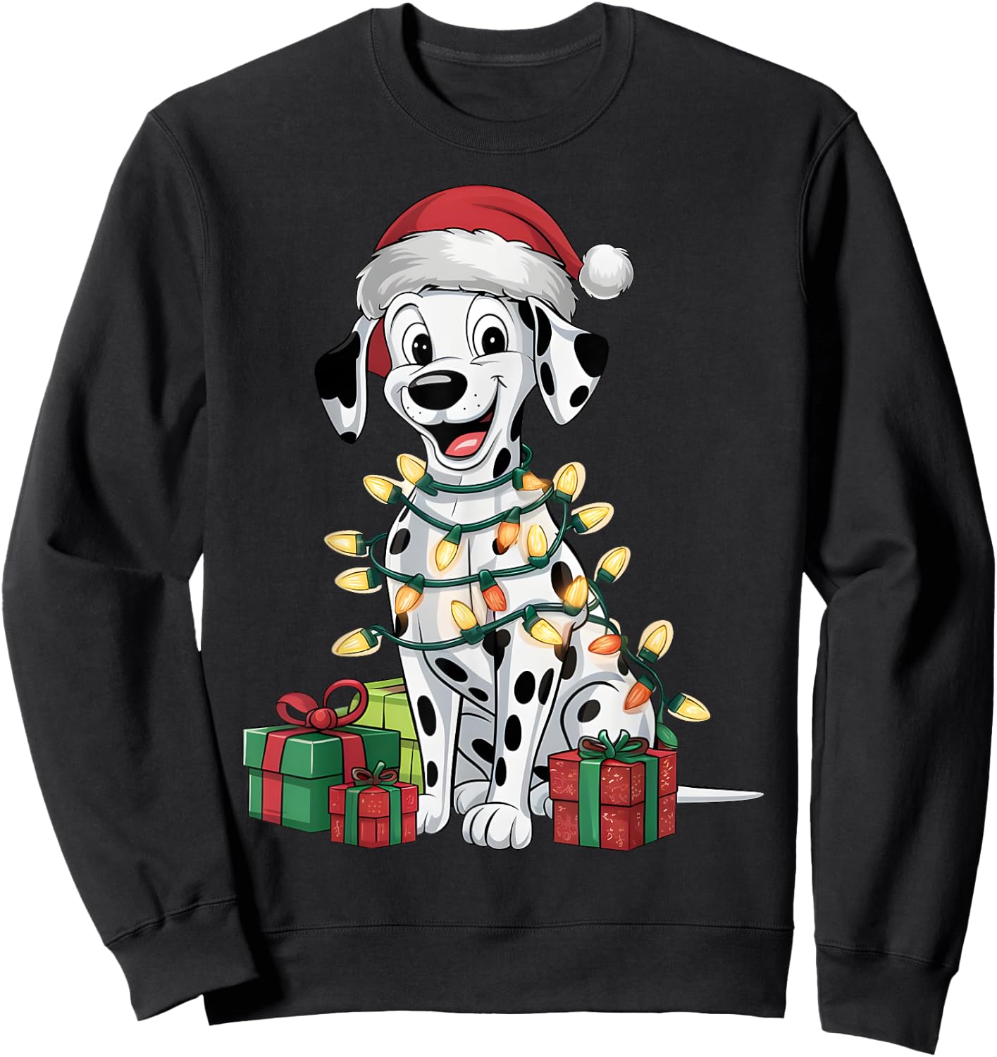 Dalmatian Xmas Lighting Santa Hat Dalmatian Dog Christmas Men Women Kids Sweatshirt - Sweatshirt | Black