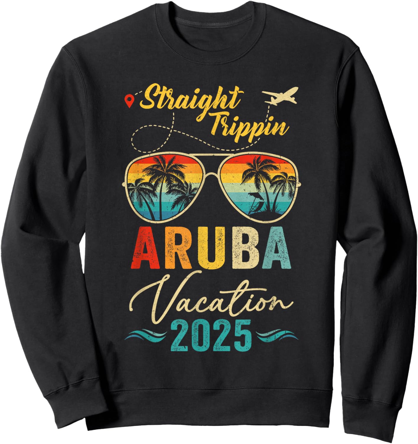 Straight Trippin Aruba 2025 Family Summer Vacation Sweatshirt - Sweatshirt | Black