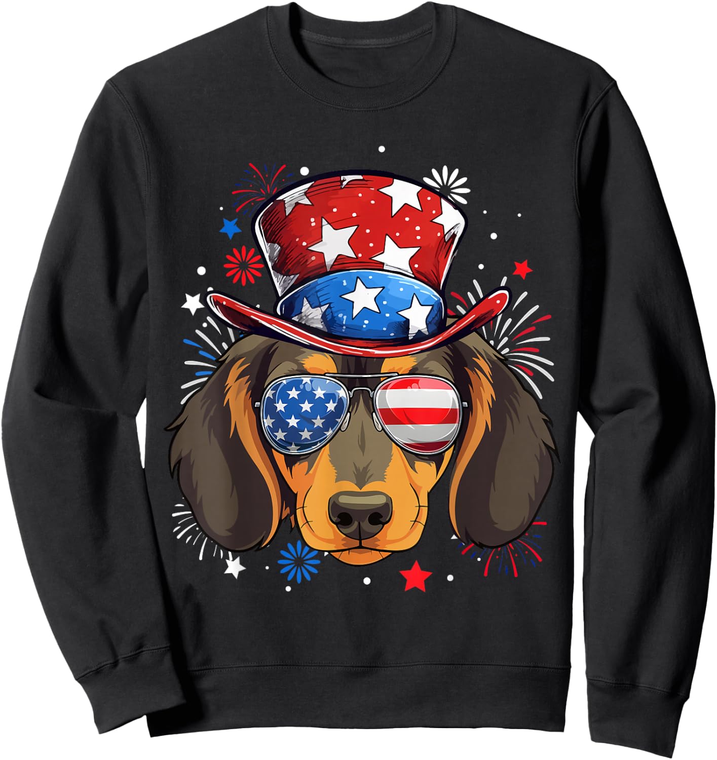 Dachshund Patriotic USA Flag 4th Of July Dog Lover Sweatshirt - Sweatshirt | Black