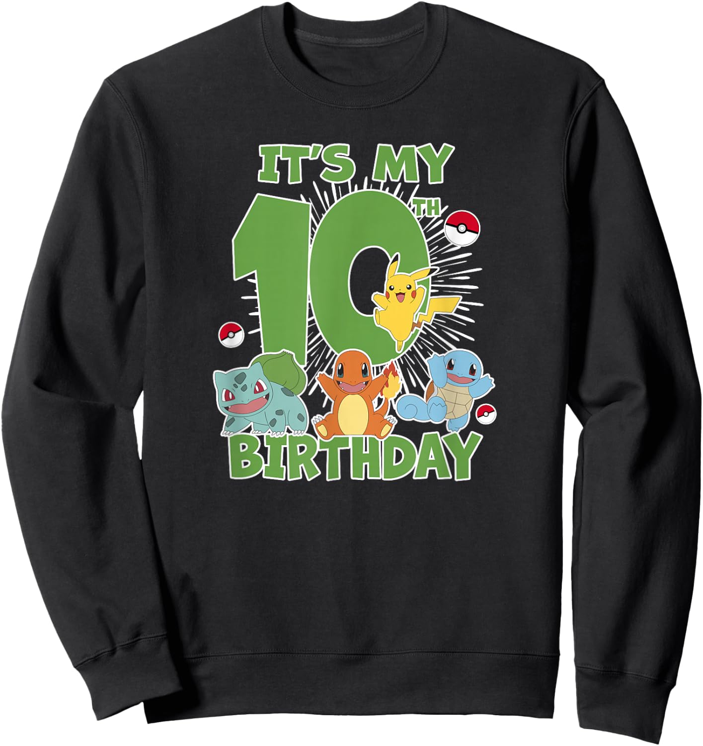 Pokémon It's My 10th Birthday Kanto Starters Celebration Sweatshirt - Sweatshirt | Black