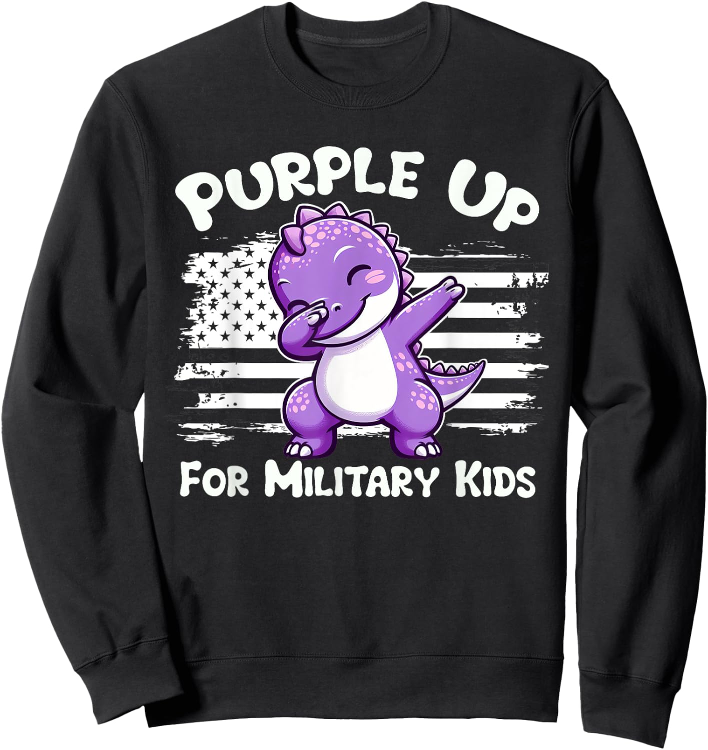 Dabbing Dinosaur Purple Up for Military Kids Military Child Sweatshirt - Sweatshirt | Black