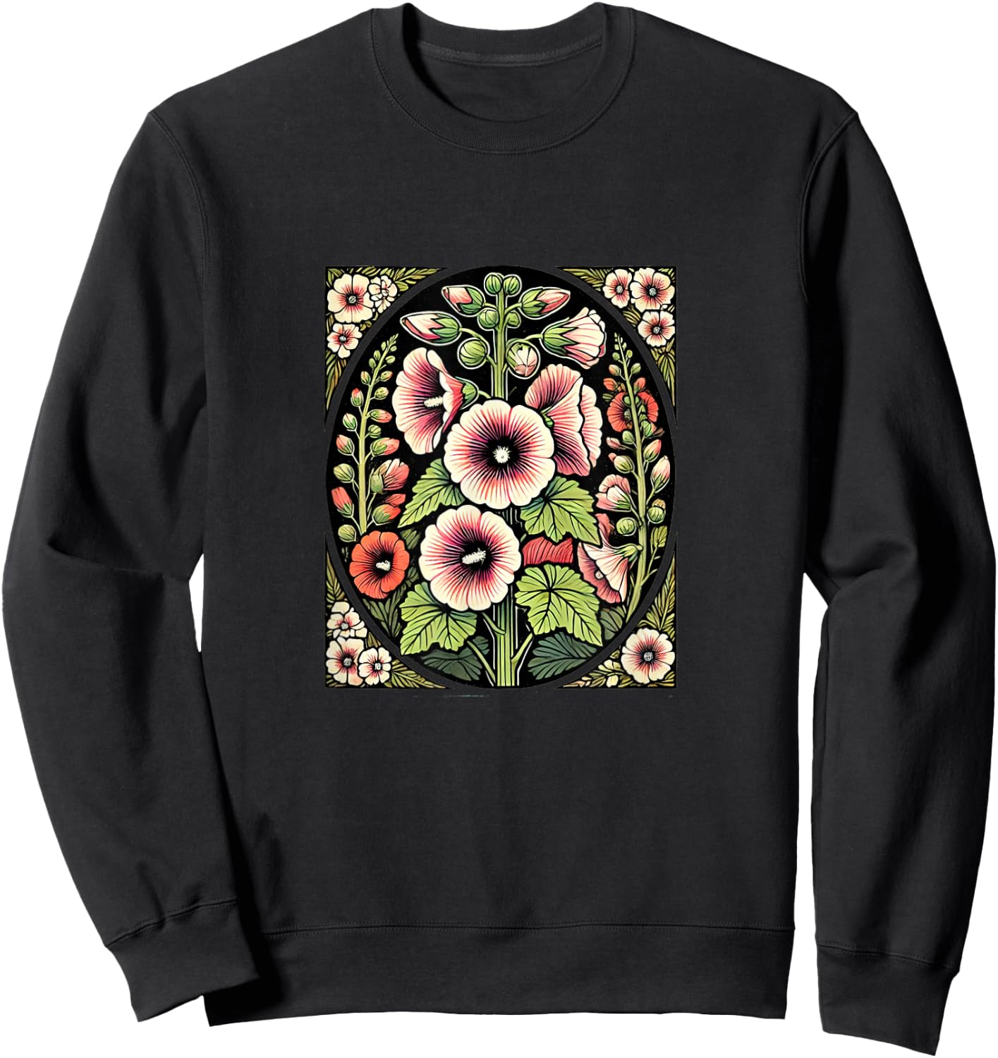 Hollyhock Illustration Hollyhocks flower Gardener art Sweatshirt - Sweatshirt | Black