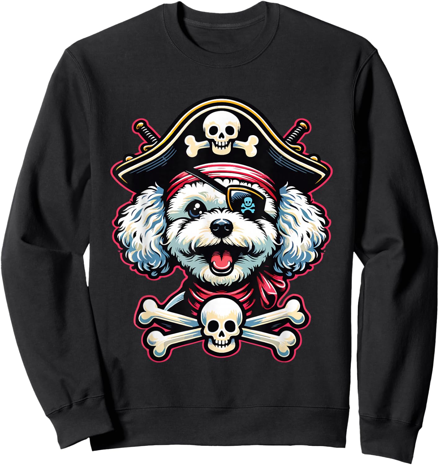 Maltese Poodle Sea Dog Pirate Dog Funny Captain Halloween Sweatshirt - Sweatshirt | Black