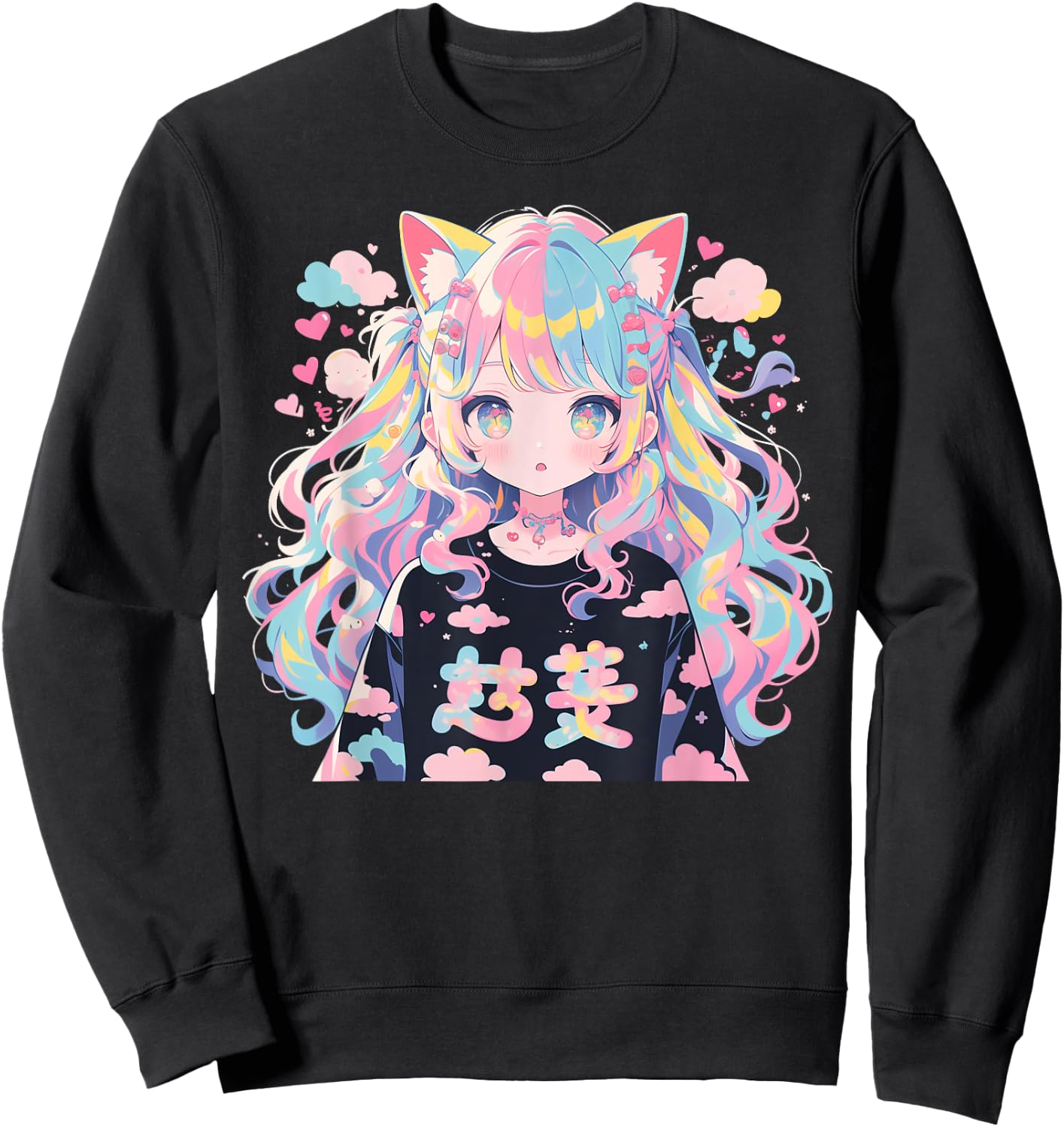 Anime Waifu Cute Anime manga Cat Girl Sweet Retro Japan Sweatshirt - Sweatshirt | Black