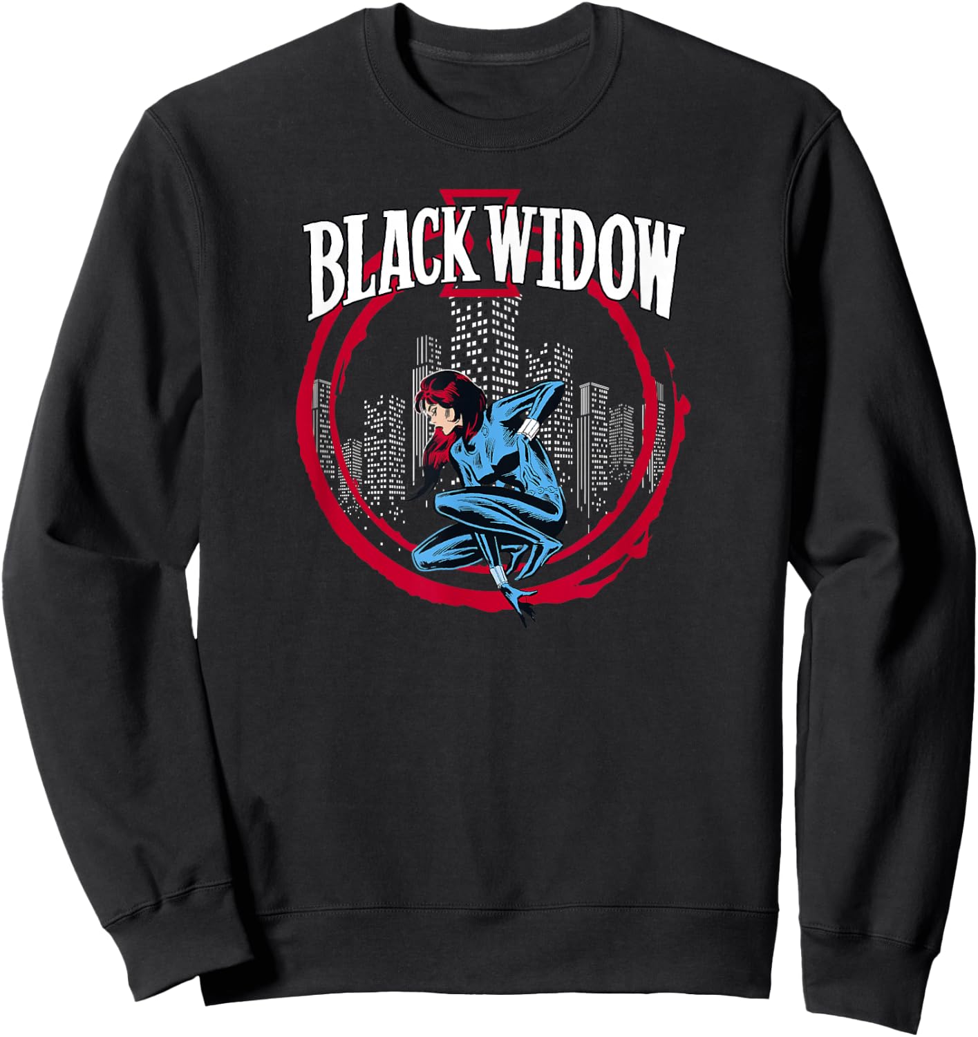 Marvel Avengers Black Widow Red Circle Skyline Portrait Sweatshirt - Sweatshirt | Black