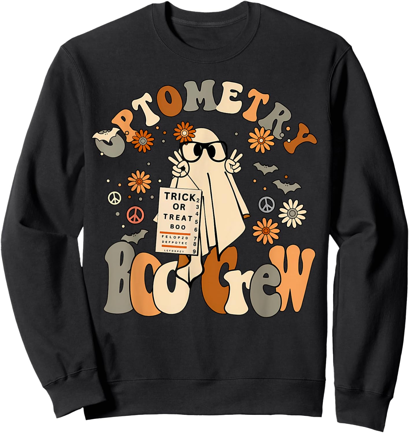 Spooky Optometry Boo Crew Ghost Halloween Eye Doctor Sweatshirt - Sweatshirt | Black