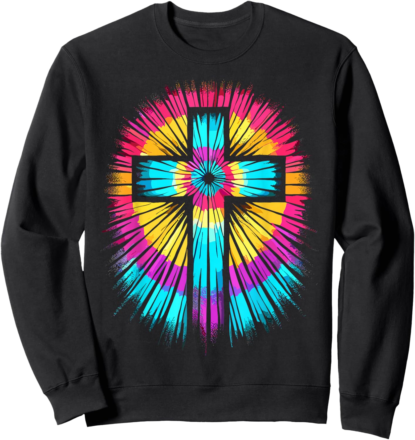 Vibrant Tie Dye Cross Christian Apparel Cross Sweatshirt - Sweatshirt | Black