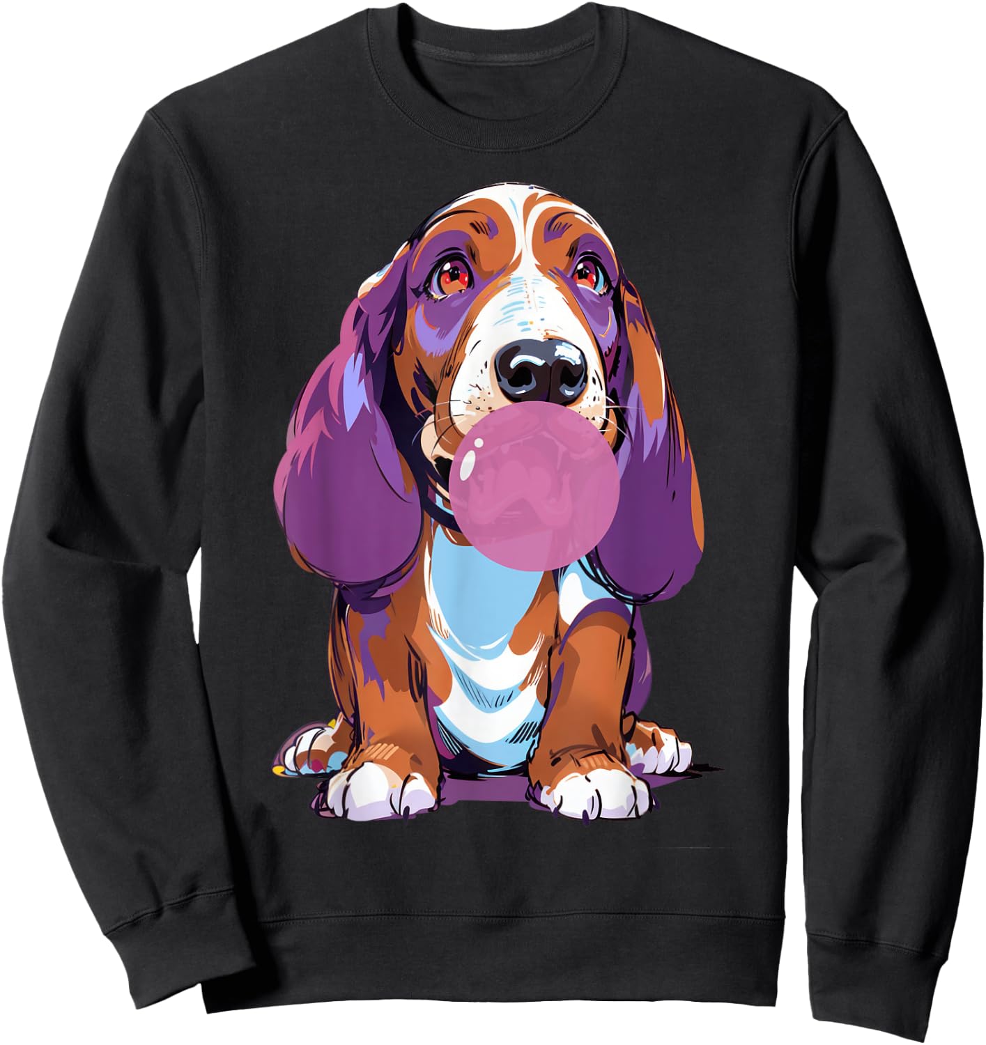 Basset Hound Blowing Bubblegum Playful Design Sweatshirt - Sweatshirt | Black