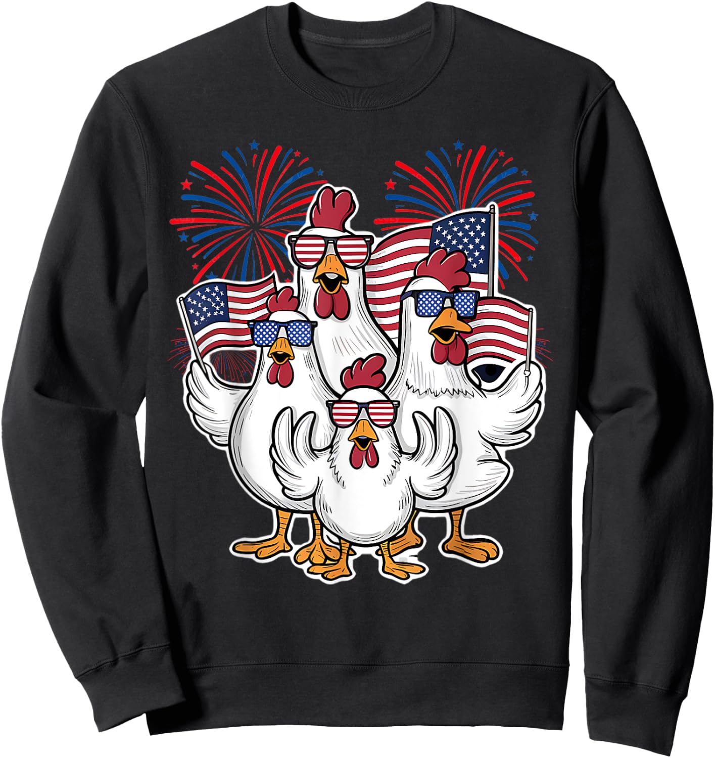 Chicken Fourth of July Patriotic USA Flag 4th July Chicken Sweatshirt - Sweatshirt | Black