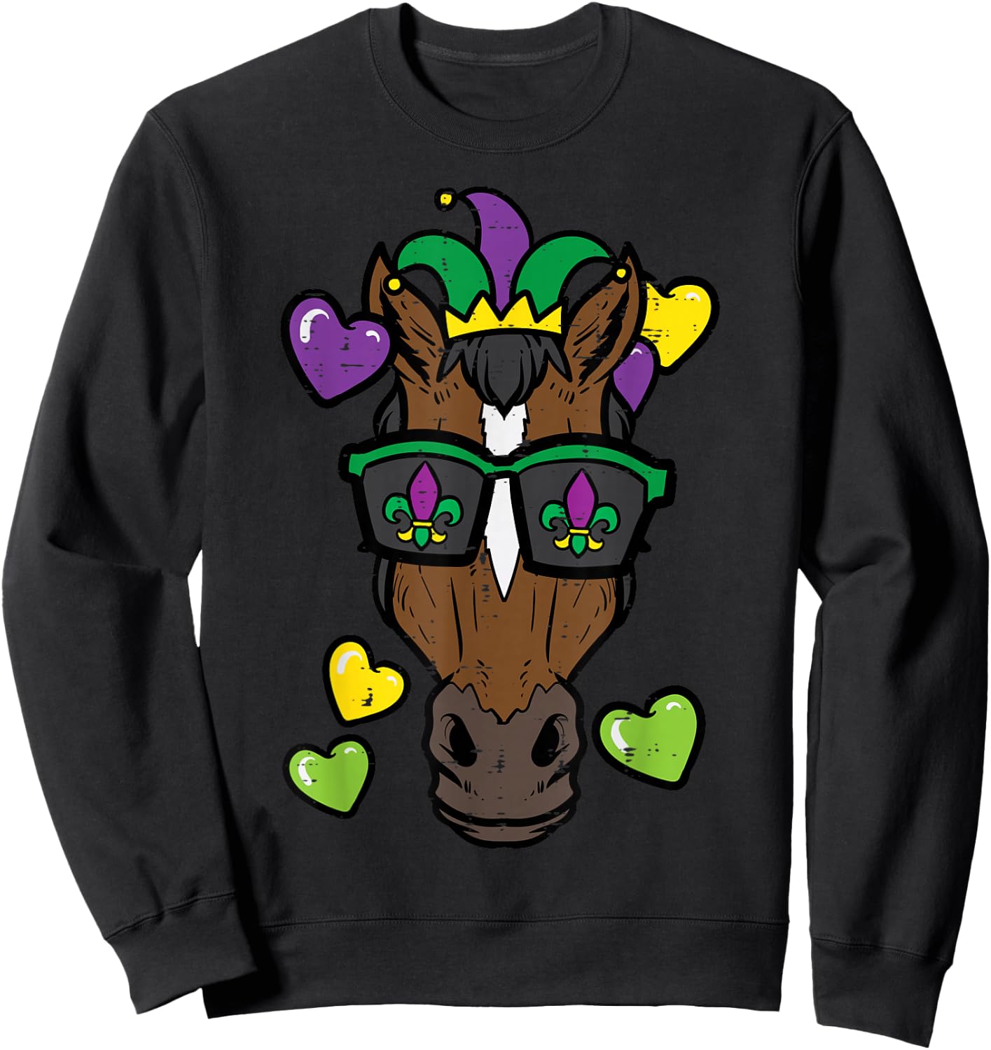 Mardi Gras Horse Face Carnival Equestrian Women Girls Kids Sweatshirt - Sweatshirt | Black