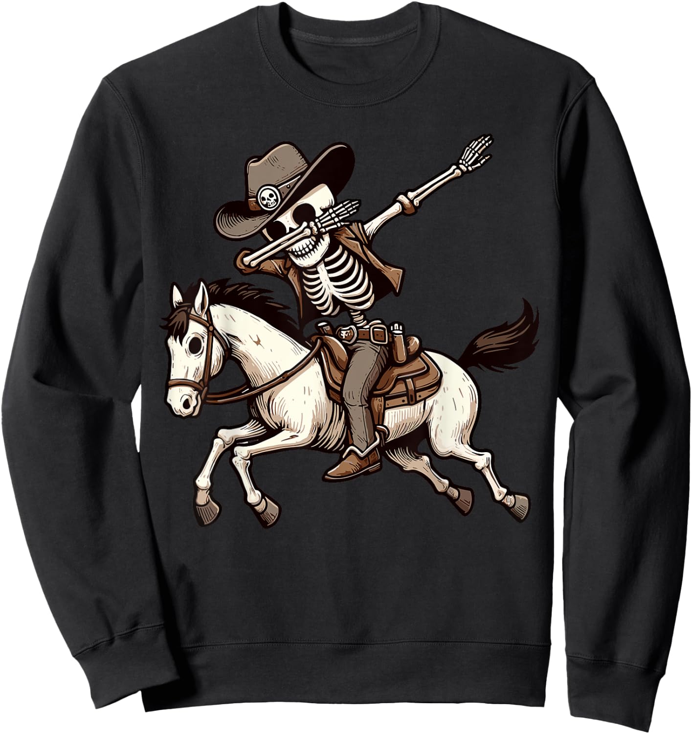 Dabbing Skeleton Cowboy Halloween Costume Kids Boys Men Dab Sweatshirt - Sweatshirt | Black