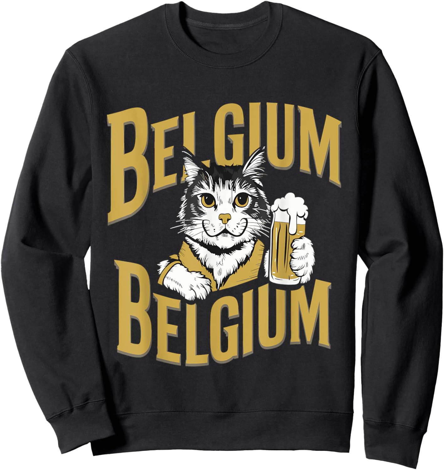 Retro Cat Beer Travel to Belgium Sweatshirt - Sweatshirt | Black