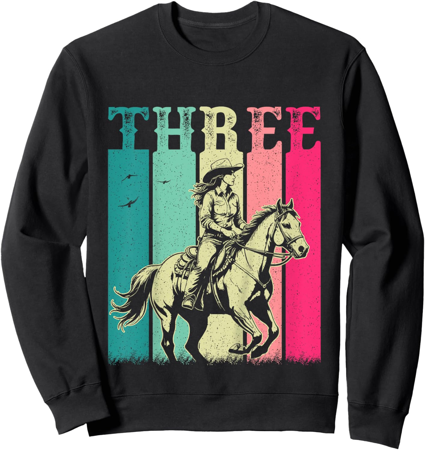 3rd Birthday Cowgirl Girls 3 Year Old Rodeo Horse Vintage Sweatshirt - Sweatshirt | Black