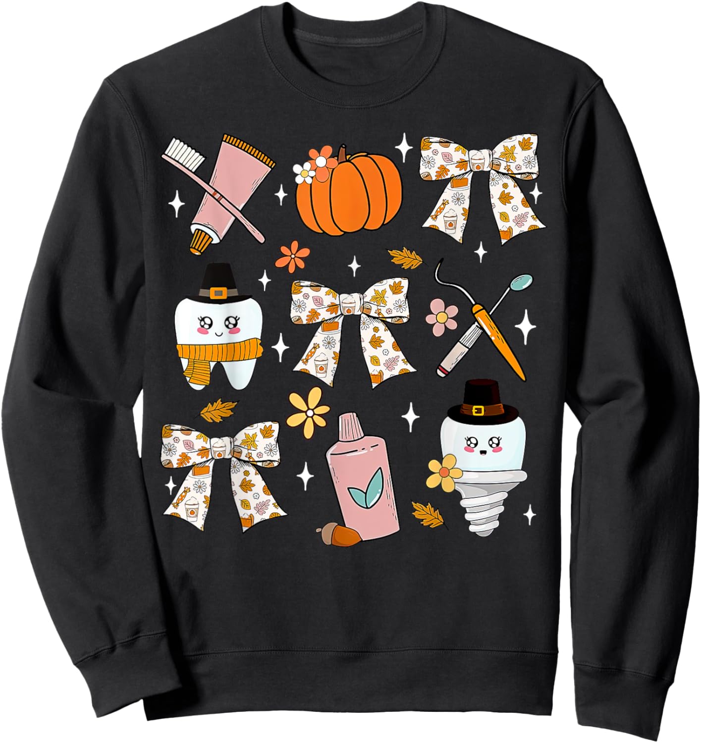 Coquette Bow Dental Squad Fall Autumn Dentist Assistant Sweatshirt - Sweatshirt | Black