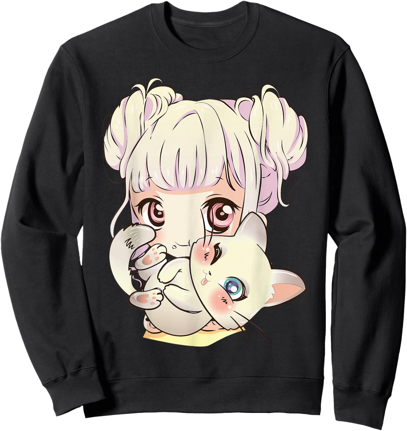 Cute Anime and Cats for Teen Manga Kawaii Graphic Otaku Sweatshirt - Sweatshirt | Black