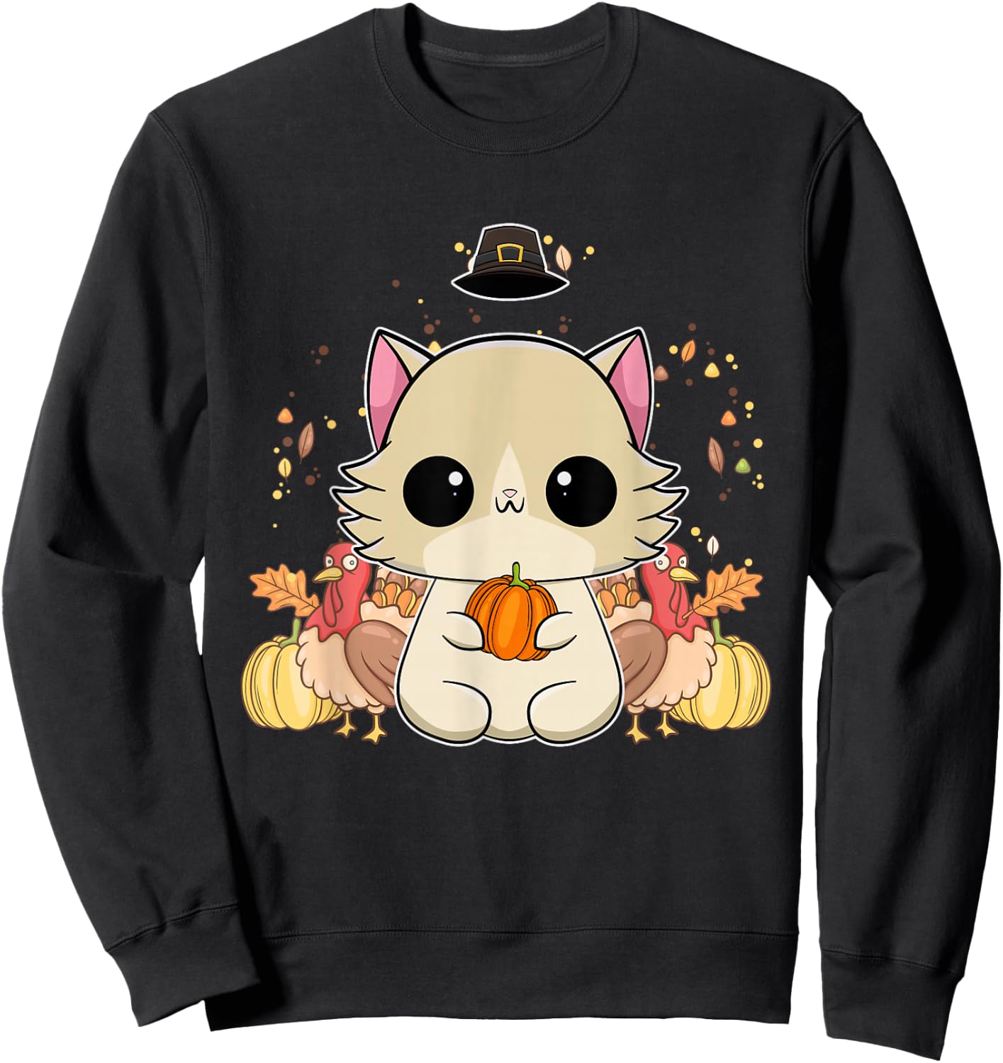 Ragdoll Cat Anime Kitten Thanksgiving Turkey Sweatshirt - Sweatshirt | Black