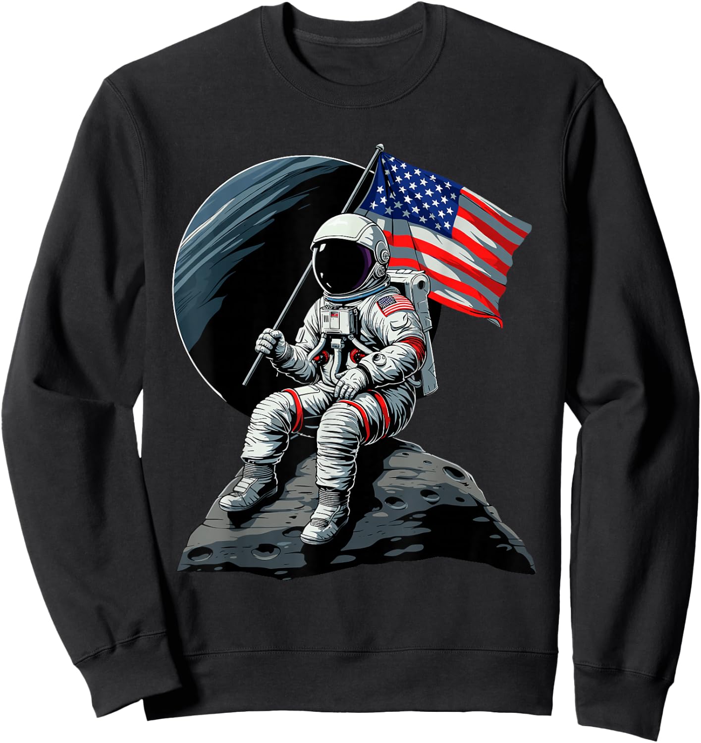 Patriotic Space Astronaut 4th Of July USA American Flag Women Men Sweatshirt - Sweatshirt | Black