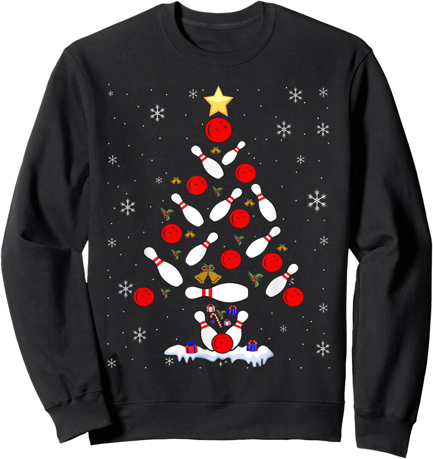 Funny Bowling Christmas Tree Lights Xmas Women Sweatshirt - Sweatshirt | Black