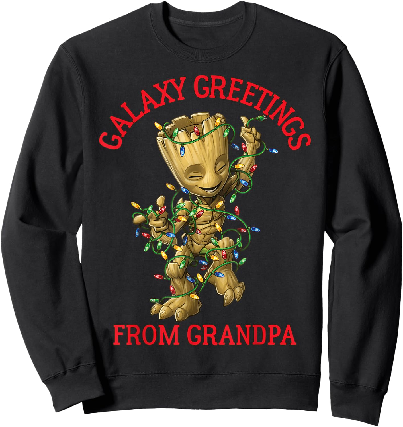 Marvel Groot Galaxy Greetings From Grandpa Christmas Sweatshirt - Sweatshirt | Black