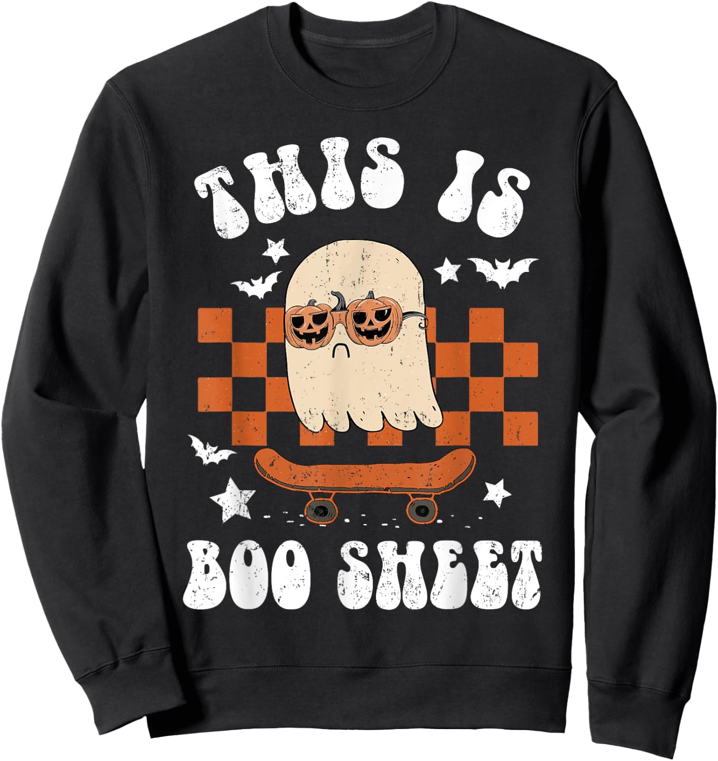 Cute Ghost Skateboarding This is Boo Sheet Halloween Costume Sweatshirt - Sweatshirt | Black