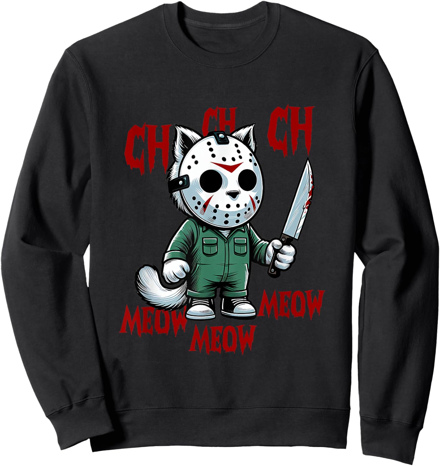Funny Cat Horror Movies Cute Halloween for Cat Kitty Lovers Men Women Sweatshirt - Sweatshirt | Black
