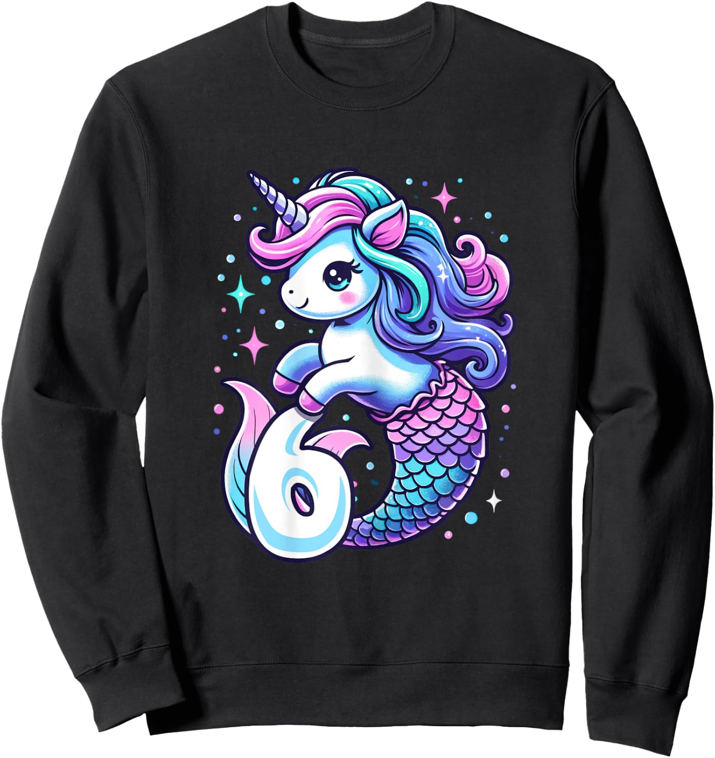 Unicorn Mermaid 6th Birthday 6 Year Old Party Girls Outfit Sweatshirt - Sweatshirt | Black