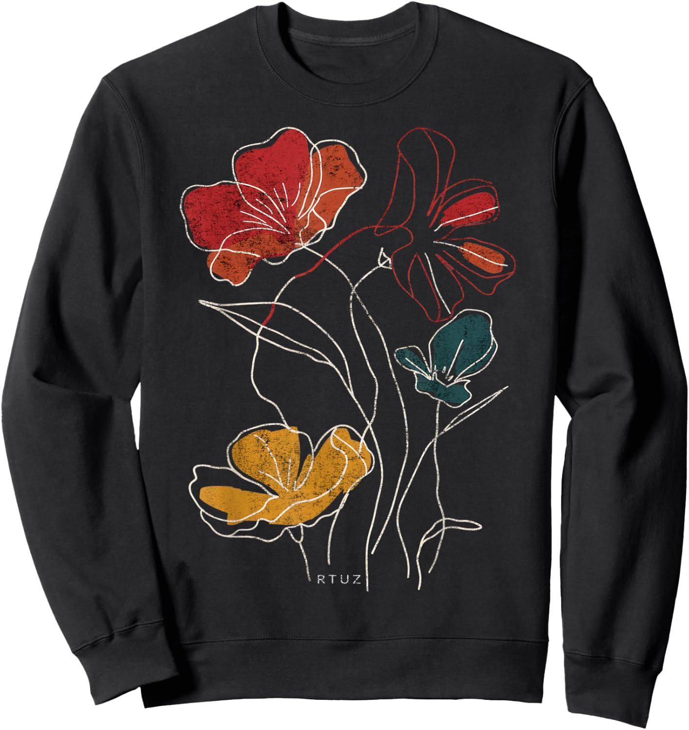 Boho Style Floral Pastel Design Flowers Hipster Streetwear Sweatshirt - Sweatshirt | Black
