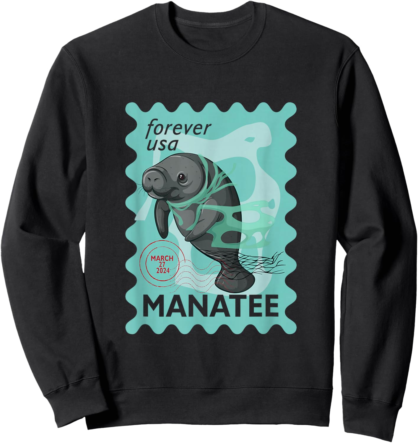 Manatee Stamp Wildlife Animal Manatee Lover Postal Worker Sweatshirt - Sweatshirt | Black