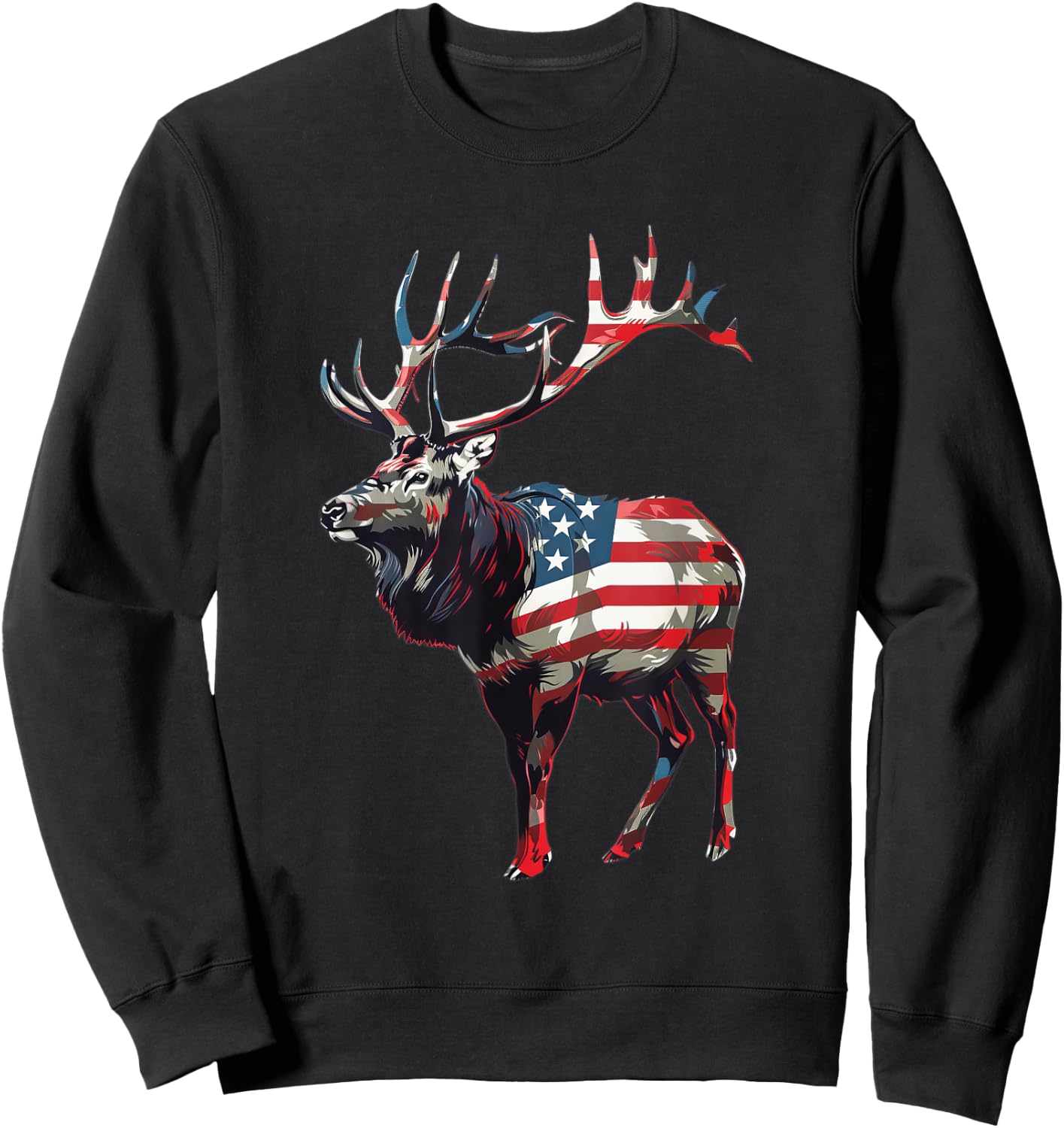 Elk American Flag Sweatshirt - Sweatshirt | Black