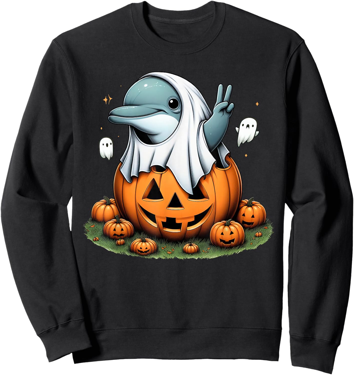 Funny Dolphin Ghost Boo Halloween Dolphin Kids Sweatshirt - Sweatshirt | Black