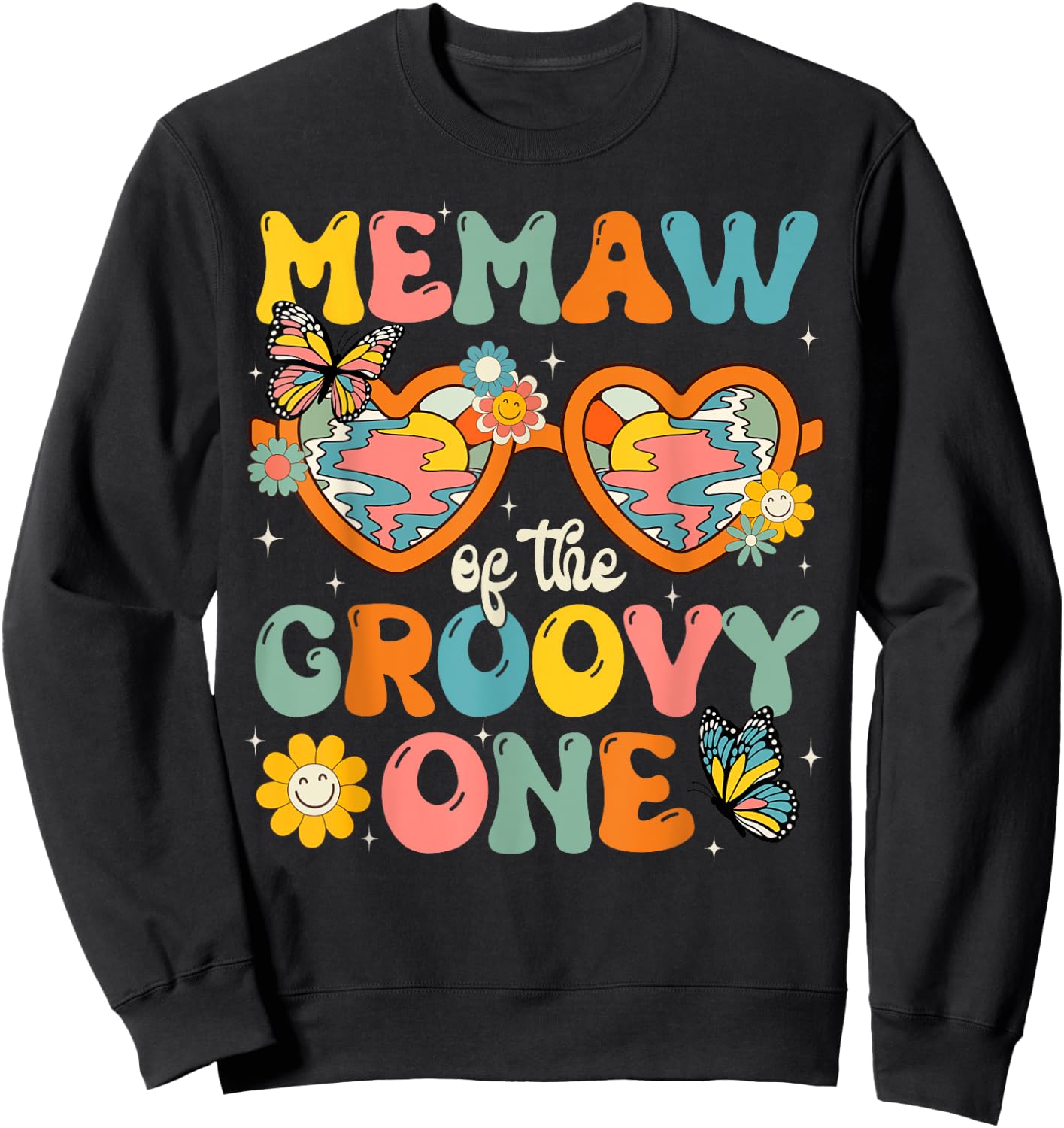 Memaw of the Groovy One Glasses Birthday Party Sweatshirt - Sweatshirt | Black