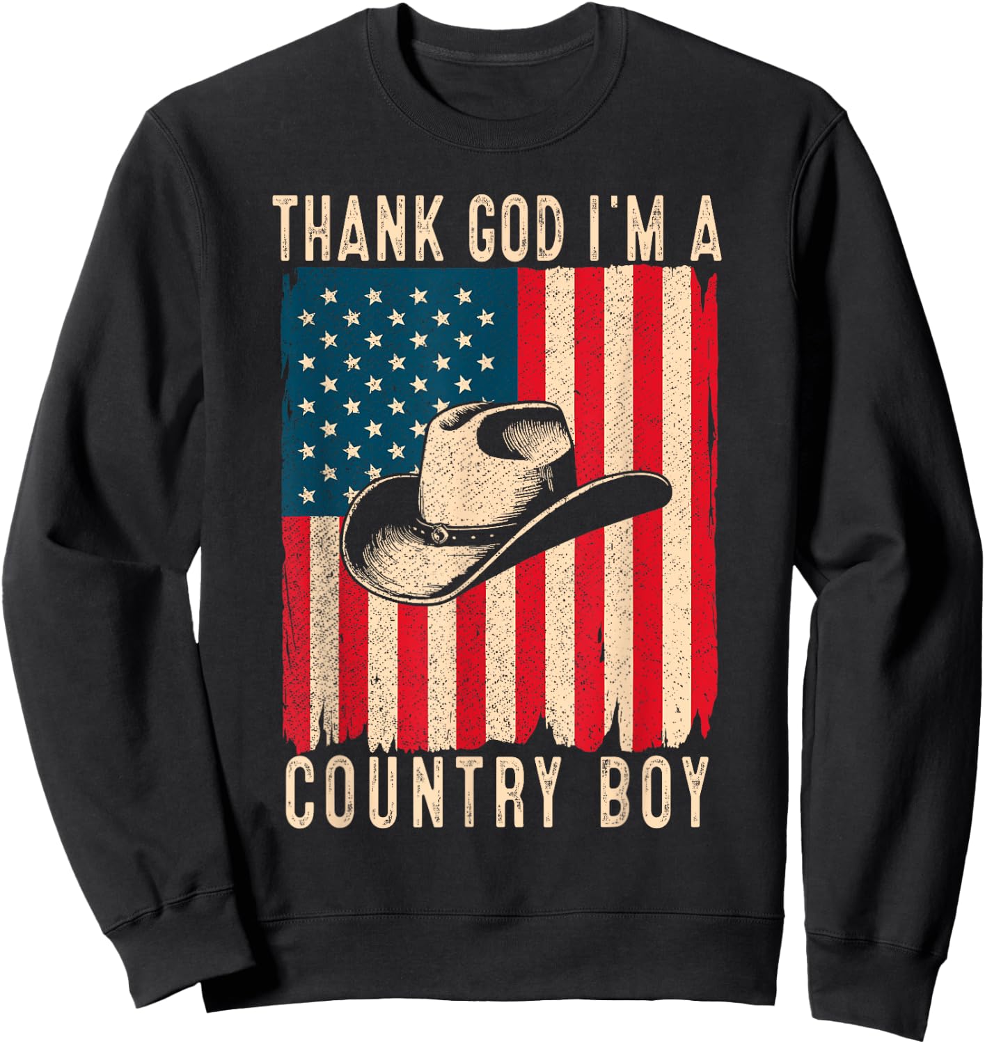 Thank God I'm A Country Music Boy Cowboy Western Retro Sweatshirt - Sweatshirt | Black
