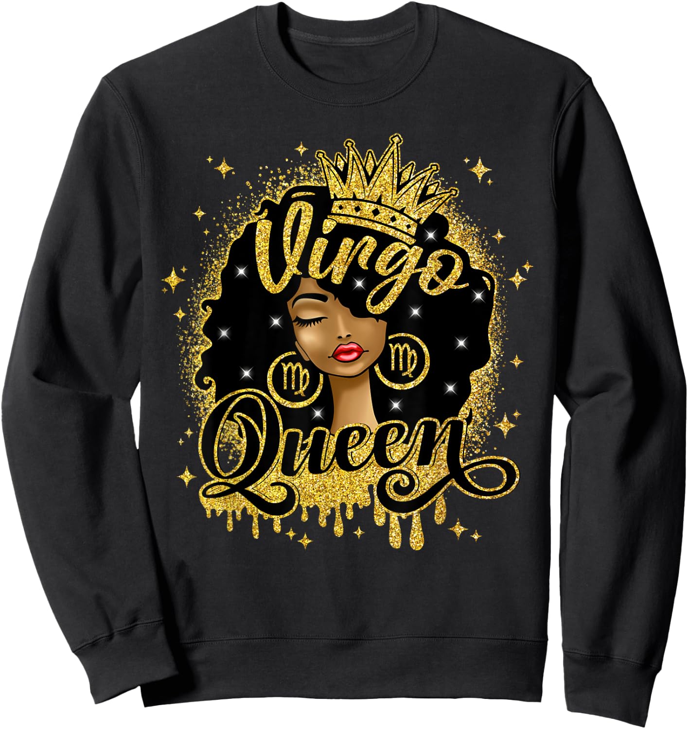 Virgo Queen Afro Natural Hair Girl Black Woman Zodiac Sweatshirt - Sweatshirt | Black