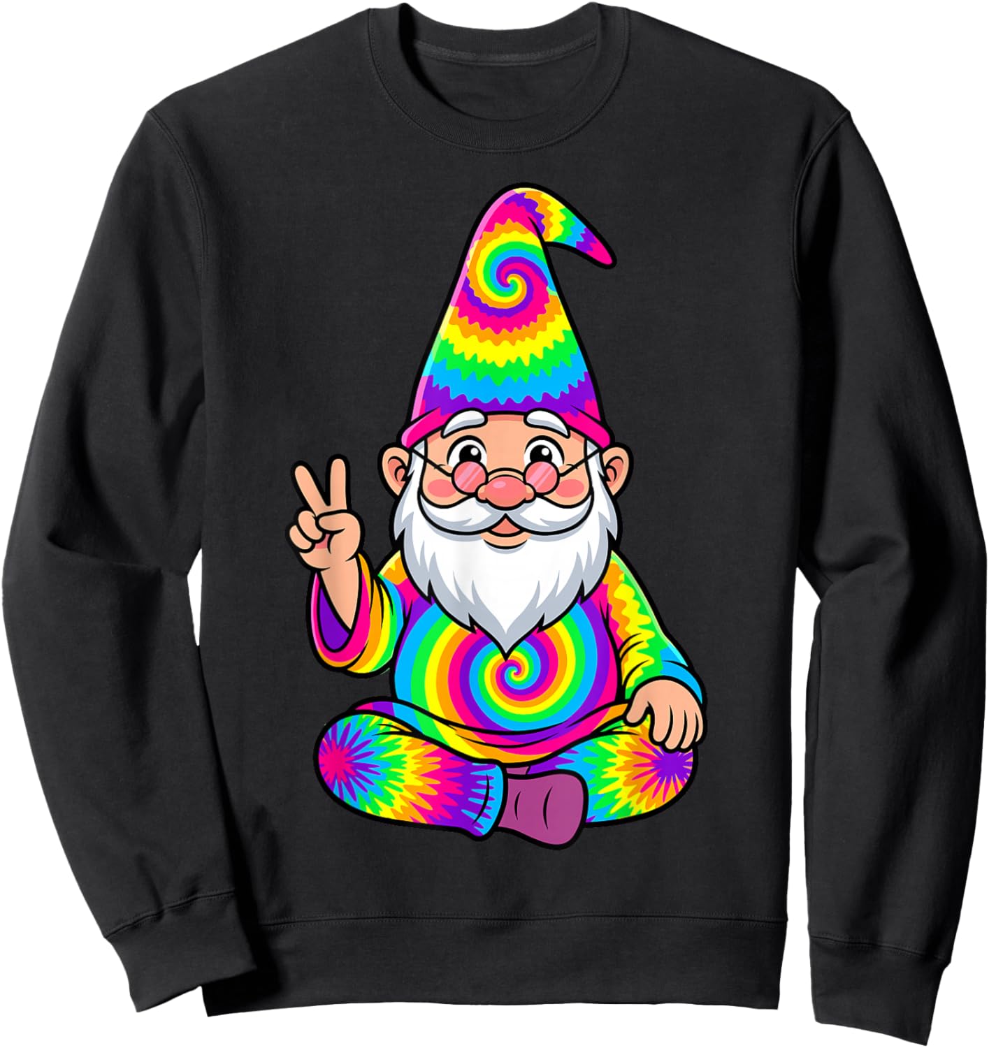 Tie Dye Peace Gnome Funny Hippie Garden Gnome Lover Women Sweatshirt - Sweatshirt | Black
